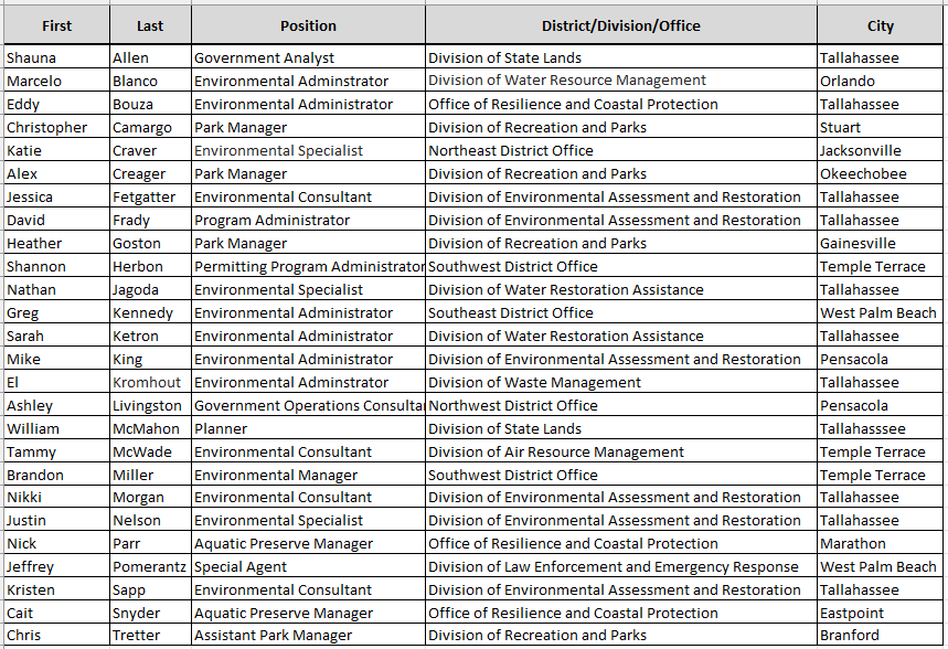 Table listing DEP 2023 participants & titles