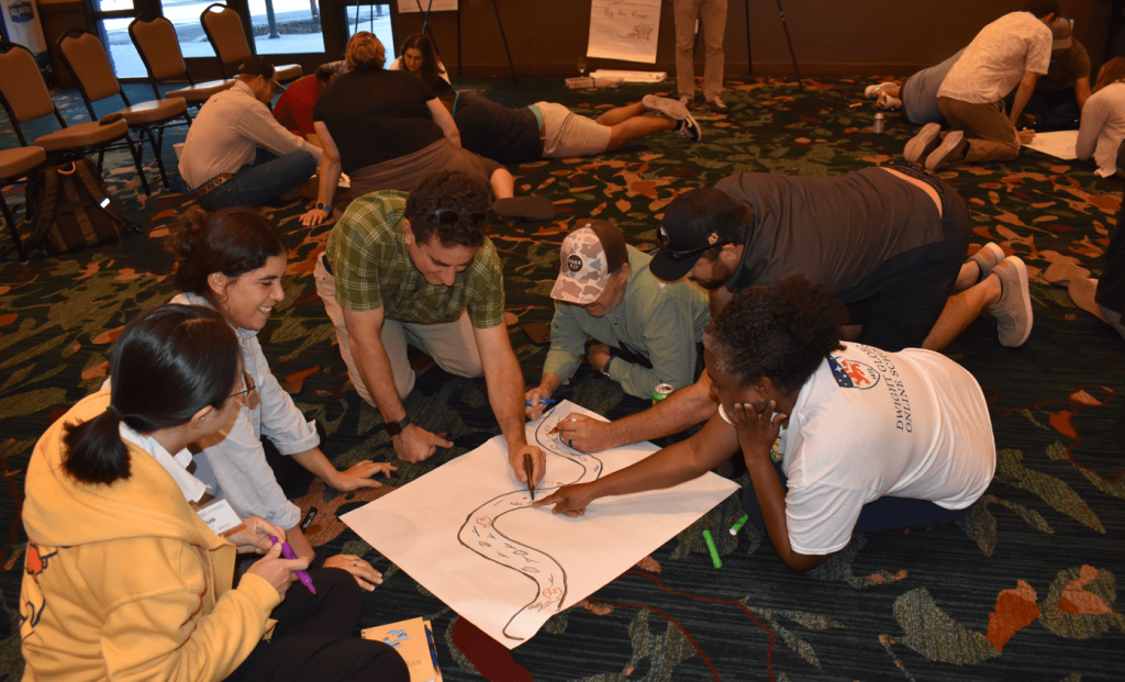 Sitting in circle working in groups